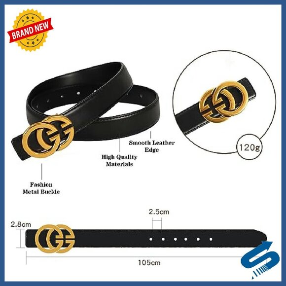 Classic Metal Buckle Leather Belt for Women - Dress & Jeans